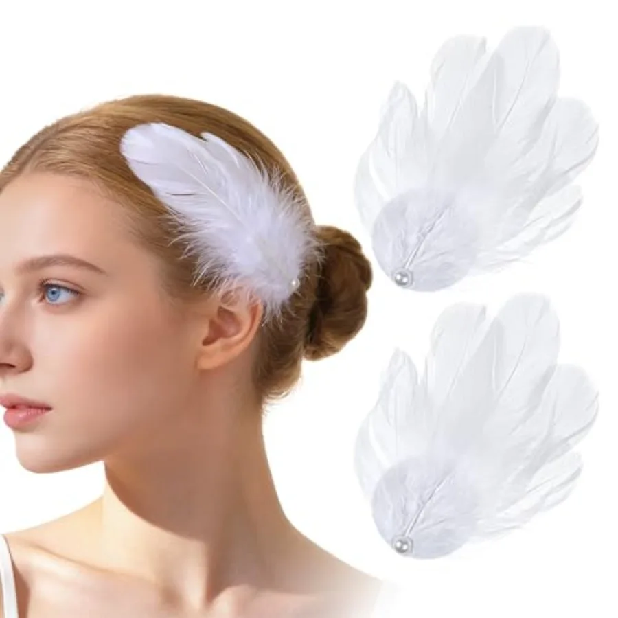 2 Pcs Feather Hair Clip, White Feather Hair Piece Ballet Style Artificial Ostrich Swan Hairs Clip with Faux Pearl for Wedding E
2 Pcs Feather Hair Clip, White Feather Hair Piece Ballet Style Artificial Ostrich Swan Hairs Clip with Faux Pearl for Wedding E