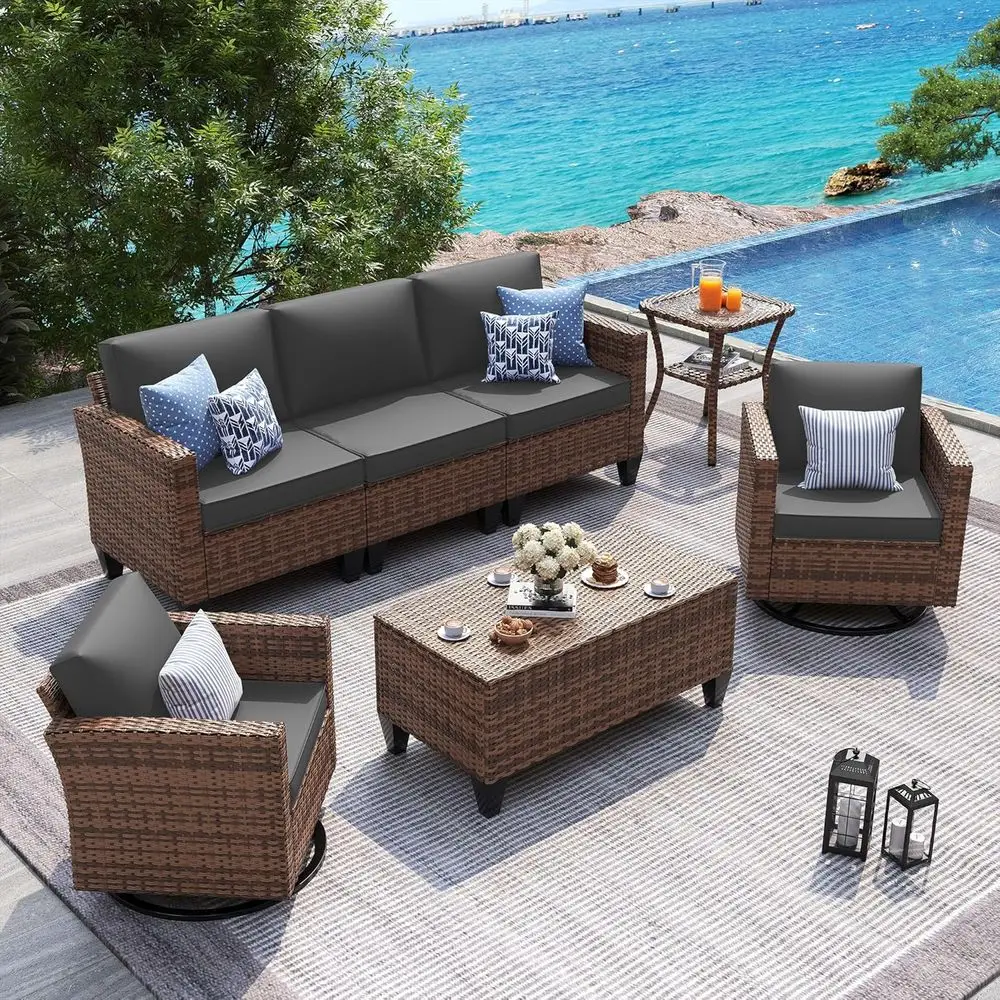 5-Piece Outdoor Patio Furniture Set with Rocking Swivel Chairs, Wicker Rattan Sofa Set, Storage Table, Waterproof Covers for Bac
5-Piece Outdoor Patio Furniture Set with Rocking Swivel Chairs, Wicker Rattan Sofa Set, Storage Table, Waterproof Covers for Bac