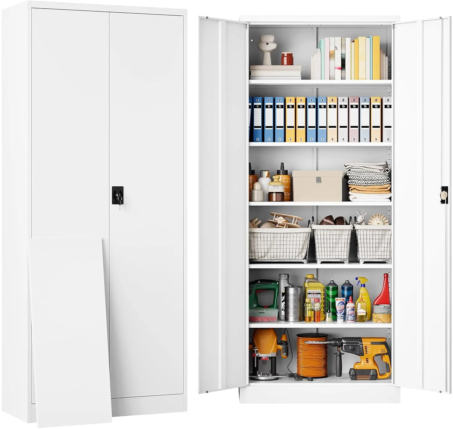 #White Metal Storage Cabinet with 5 Adjustable Shelves,71" Tall Metal Cabinet with Locking Doors,Steel Cabinet with, Customized
#White Metal Storage Cabinet with 5 Adjustable Shelves,71" Tall Metal Cabinet with Locking Doors,Steel Cabinet with, Customized