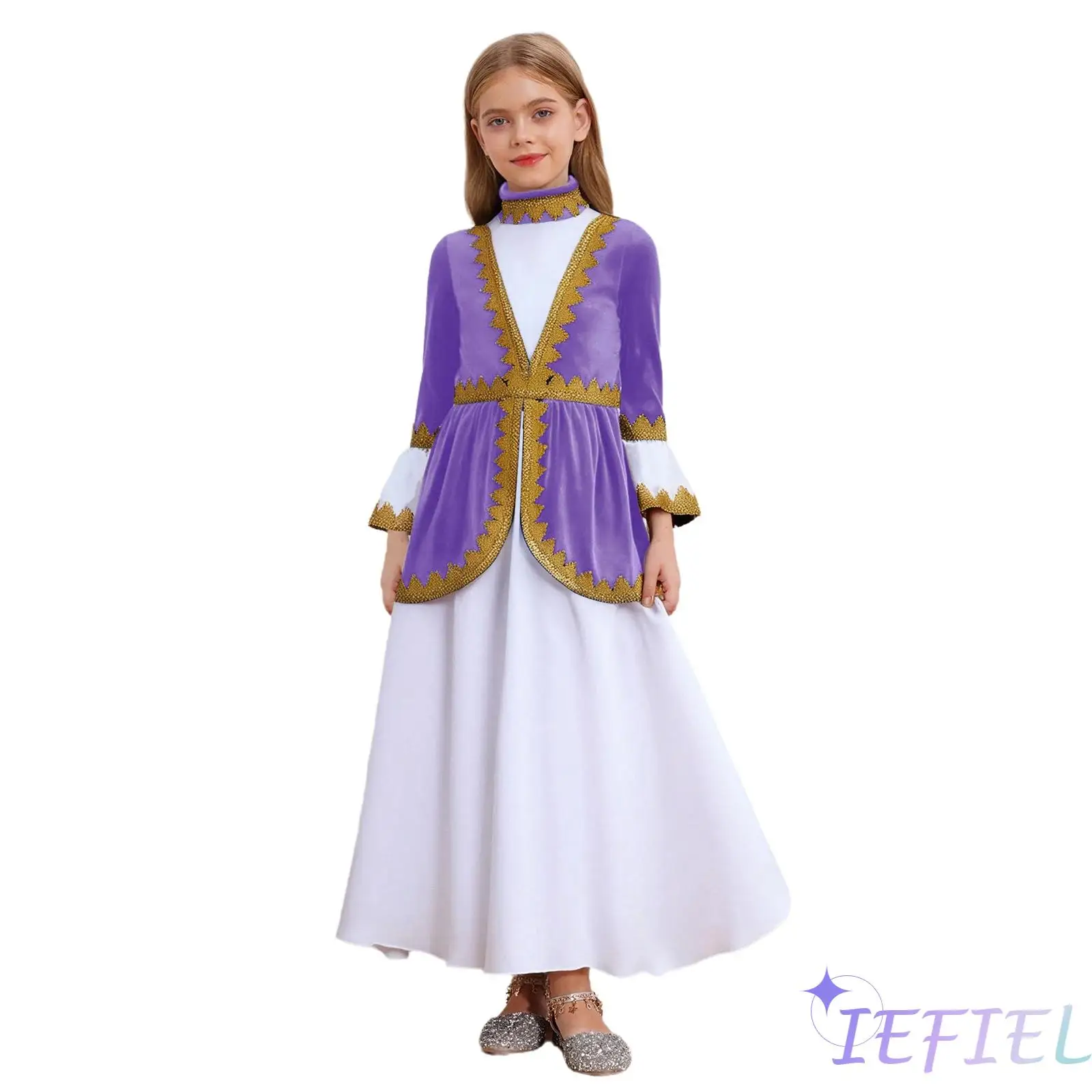 Kids Girls Russian Heritage Princess Dress Gold Webbing Patchwork Long Flare Sleeves for Halloween Themed Party Cosplay Costume
Kids Girls Russian Heritage Princess Dress Gold Webbing Patchwork Long Flare Sleeves for Halloween Themed Party Cosplay Costume