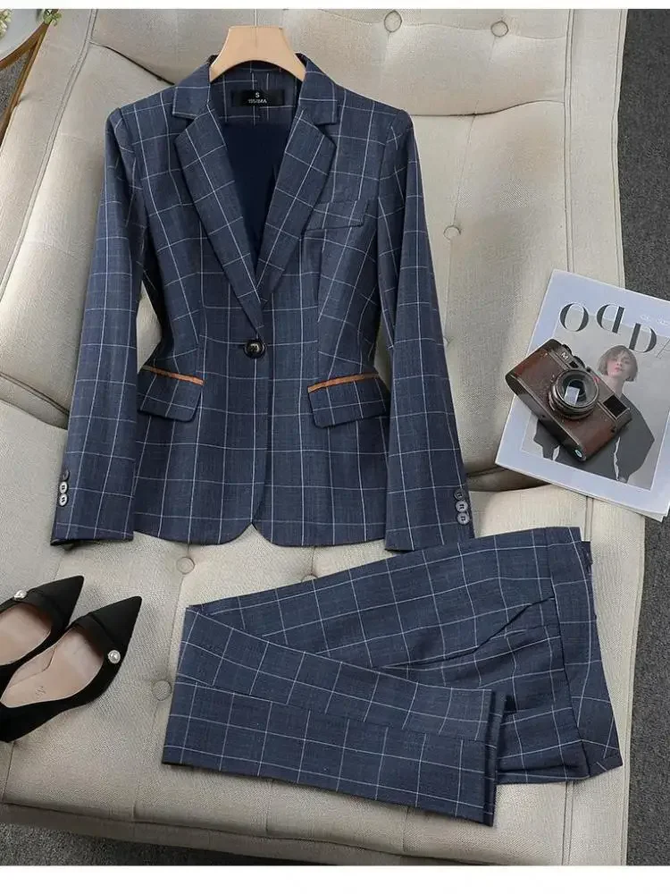 Spring Autumn New Retro Plaid Elegant Blazer Coat and High Waist Wide Leg Pant Two Piece Set Women's Suit Business Clothing
Spring Autumn New Retro Plaid Elegant Blazer Coat and High Waist Wide Leg Pant Two Piece Set Women's Suit Business Clothing