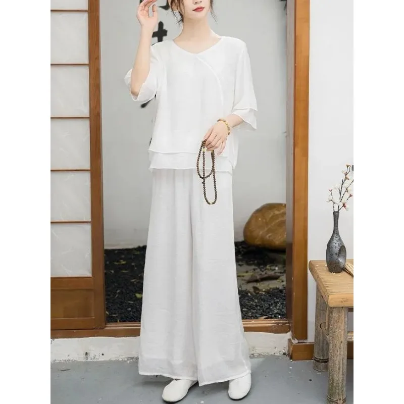 Women Chinese Style Solid Tea Outfit Loose Top Wide Leg Pants 2 Piece Set Elegant Summer Casual Suit
Women Chinese Style Solid Tea Outfit Loose Top Wide Leg Pants 2 Piece Set Elegant Summer Casual Suit
