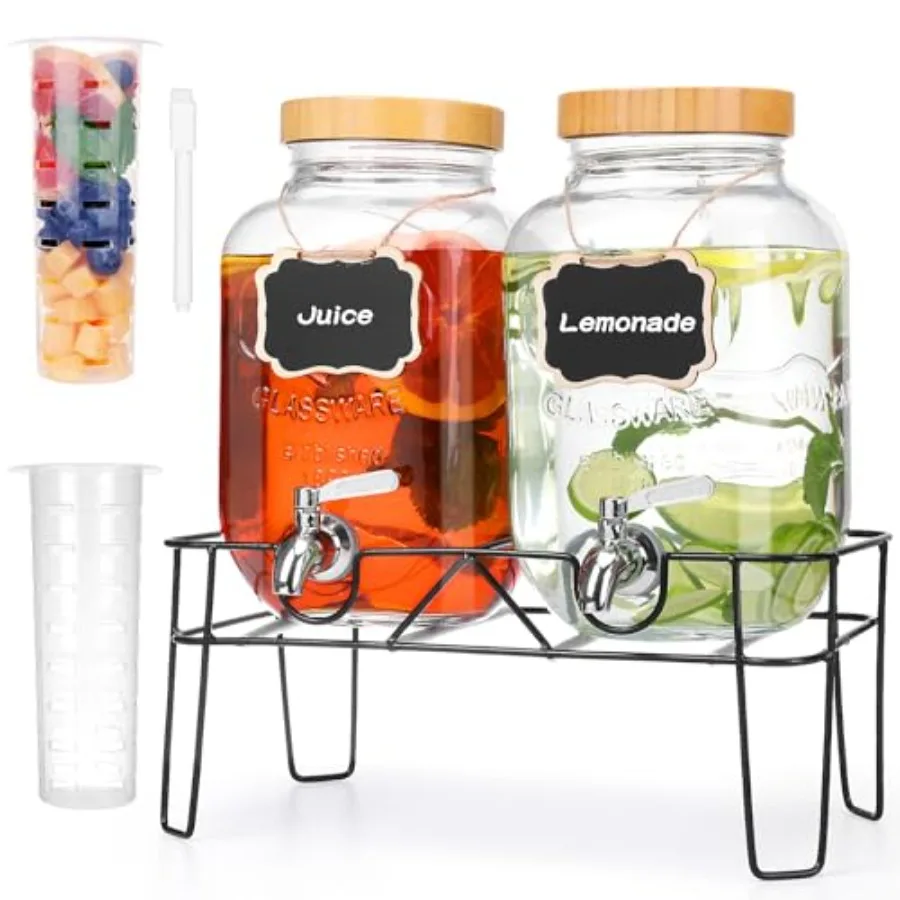 2 Pack 1 Gallon Glass Drink Dispenser with Bamboo Lids, Beverage Dispenser with Stand, Drink Machine for Lemonade, Iced Drinks
2 Pack 1 Gallon Glass Drink Dispenser with Bamboo Lids, Beverage Dispenser with Stand, Drink Machine for Lemonade, Iced Drinks