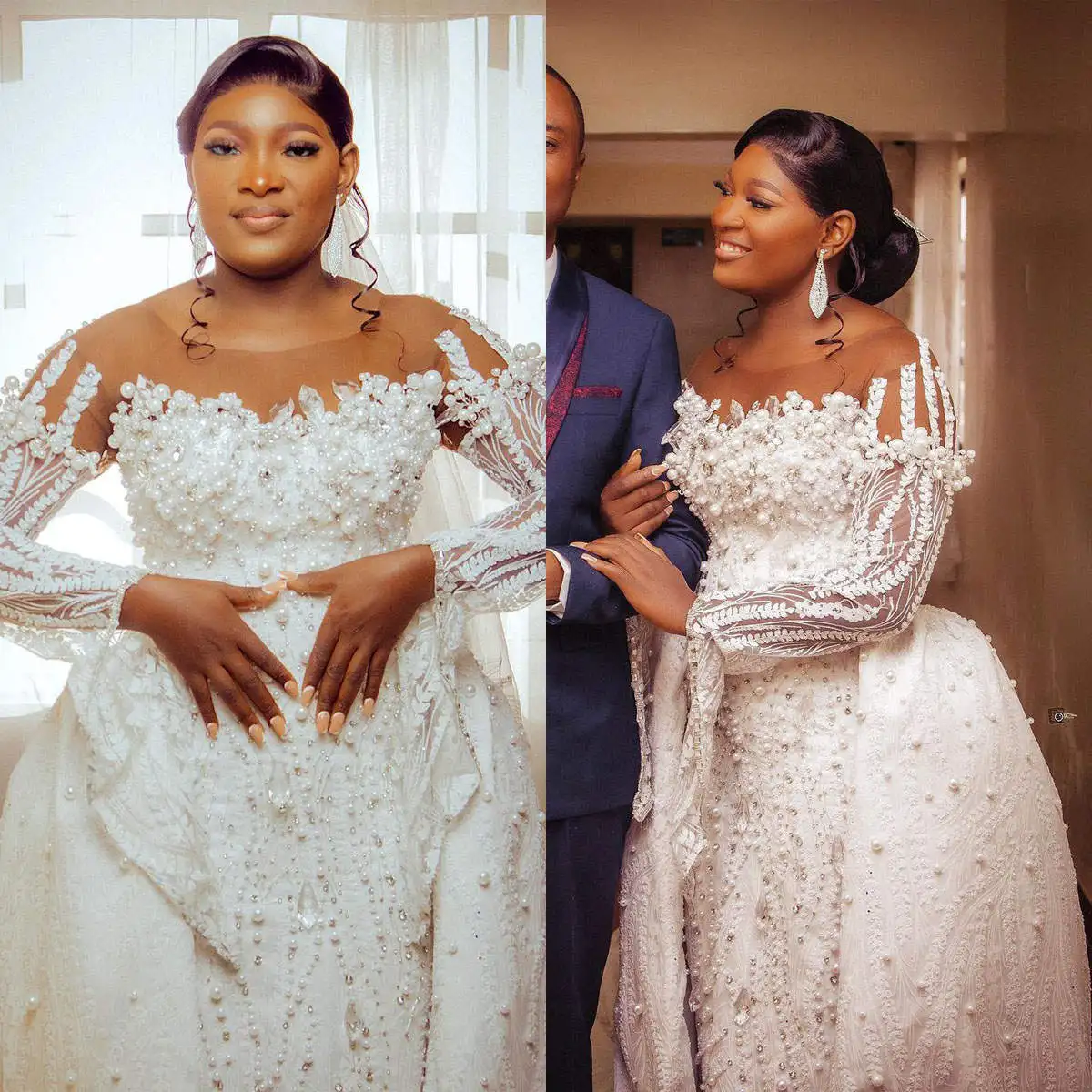 Exquisite Mermaid Wedding Dresses For Women Sheer Neck Long Sleeves Bridal Gown Sequins Pearls Detachable Train Customized Dress
Exquisite Mermaid Wedding Dresses For Women Sheer Neck Long Sleeves Bridal Gown Sequins Pearls Detachable Train Customized Dress
