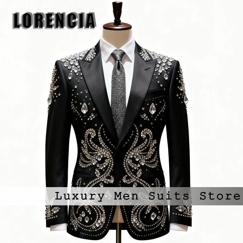 Exquisite Crystal Male Suits 2 Pieces Sparkling Diamond Wedding Party Groom Tuxedos Set Customized Blazer Pants fatos de homem
Exquisite Crystal Male Suits 2 Pieces Sparkling Diamond Wedding Party Groom Tuxedos Set Customized Blazer Pants fatos de homem