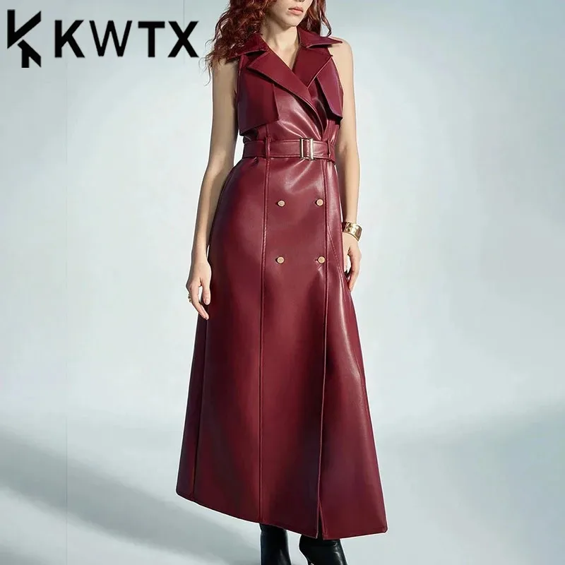 KWTX Solid Slimming Designer Trench For Women Lapel Sleeveless High Waist Spliced Belt Temperament Leather Windbreaker Female
KWTX Solid Slimming Designer Trench For Women Lapel Sleeveless High Waist Spliced Belt Temperament Leather Windbreaker Female