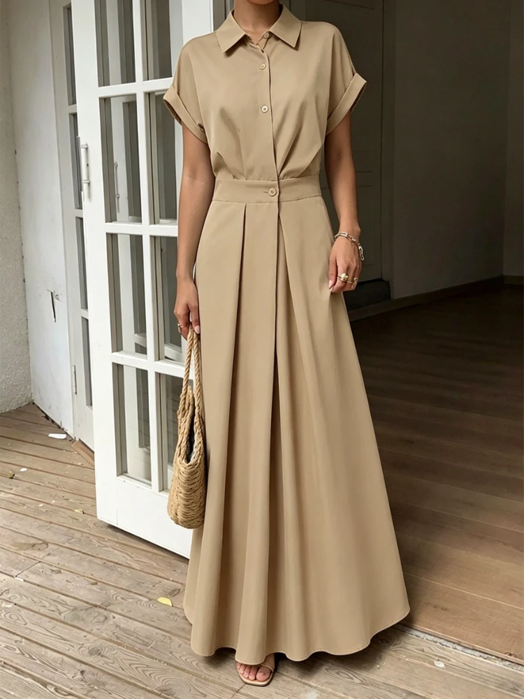 New Fashion 2026 Summer High Waist Buttons Women's Cotton Linen Short Sleeve Long Dress for Women Spring Solid Color Dresses
New Fashion 2026 Summer High Waist Buttons Women's Cotton Linen Short Sleeve Long Dress for Women Spring Solid Color Dresses