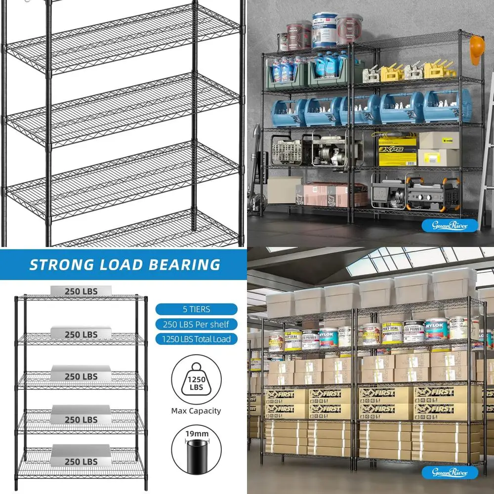 Heavy-Duty 5-Tier Metal Wire Shelving Rack, Adjustable Storage for Home & Office, 48L x 18W x 72H, Black
Heavy-Duty 5-Tier Metal Wire Shelving Rack, Adjustable Storage for Home & Office, 48L x 18W x 72H, Black