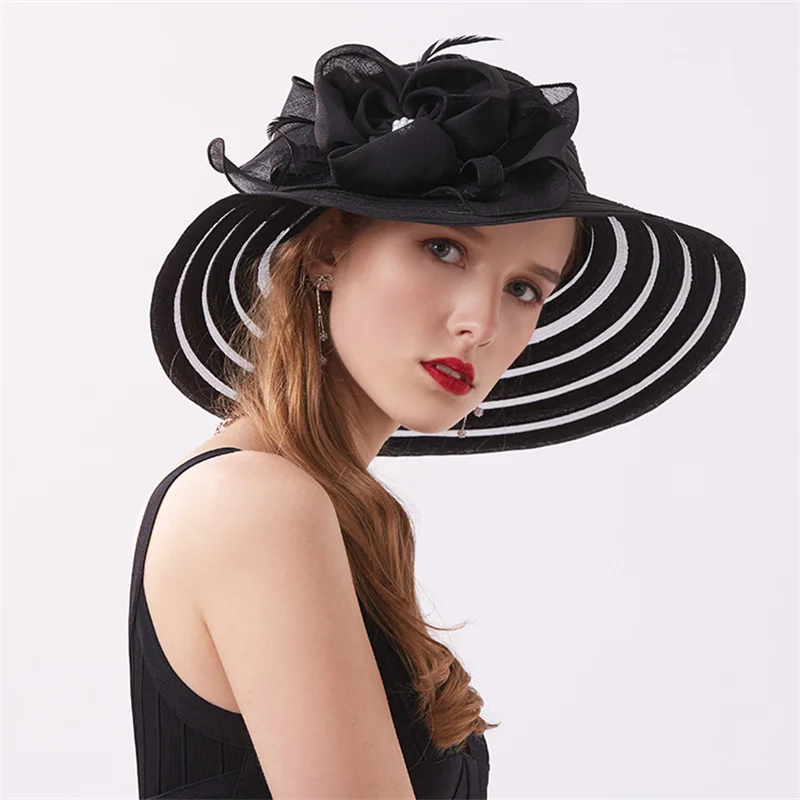 Elegant Women Feather Flower Striped Kentucky Derby Hat Wide Brim Church Dress Sun Hat Lady Summer Beach Party Wedding Hat
Elegant Women Feather Flower Striped Kentucky Derby Hat Wide Brim Church Dress Sun Hat Lady Summer Beach Party Wedding Hat