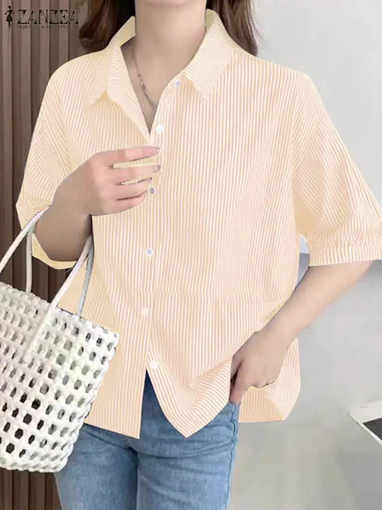 ZANZEA Summer Fashion Lapel Neck Short Sleeve Shirt Women Striped Blouse Female Buttons Down Blusas Mujer Casual Loose Work Tops
ZANZEA Summer Fashion Lapel Neck Short Sleeve Shirt Women Striped Blouse Female Buttons Down Blusas Mujer Casual Loose Work Tops