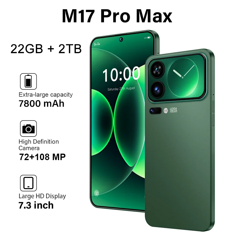 New M17 Pro Max Global Version High Quality 7.3" HD Standby 22GB 2TB Snapdragon 8 Gen4 Dual Card 7800mAh 108M Android
New M17 Pro Max Global Version High Quality 7.3" HD Standby 22GB 2TB Snapdragon 8 Gen4 Dual Card 7800mAh 108M Android