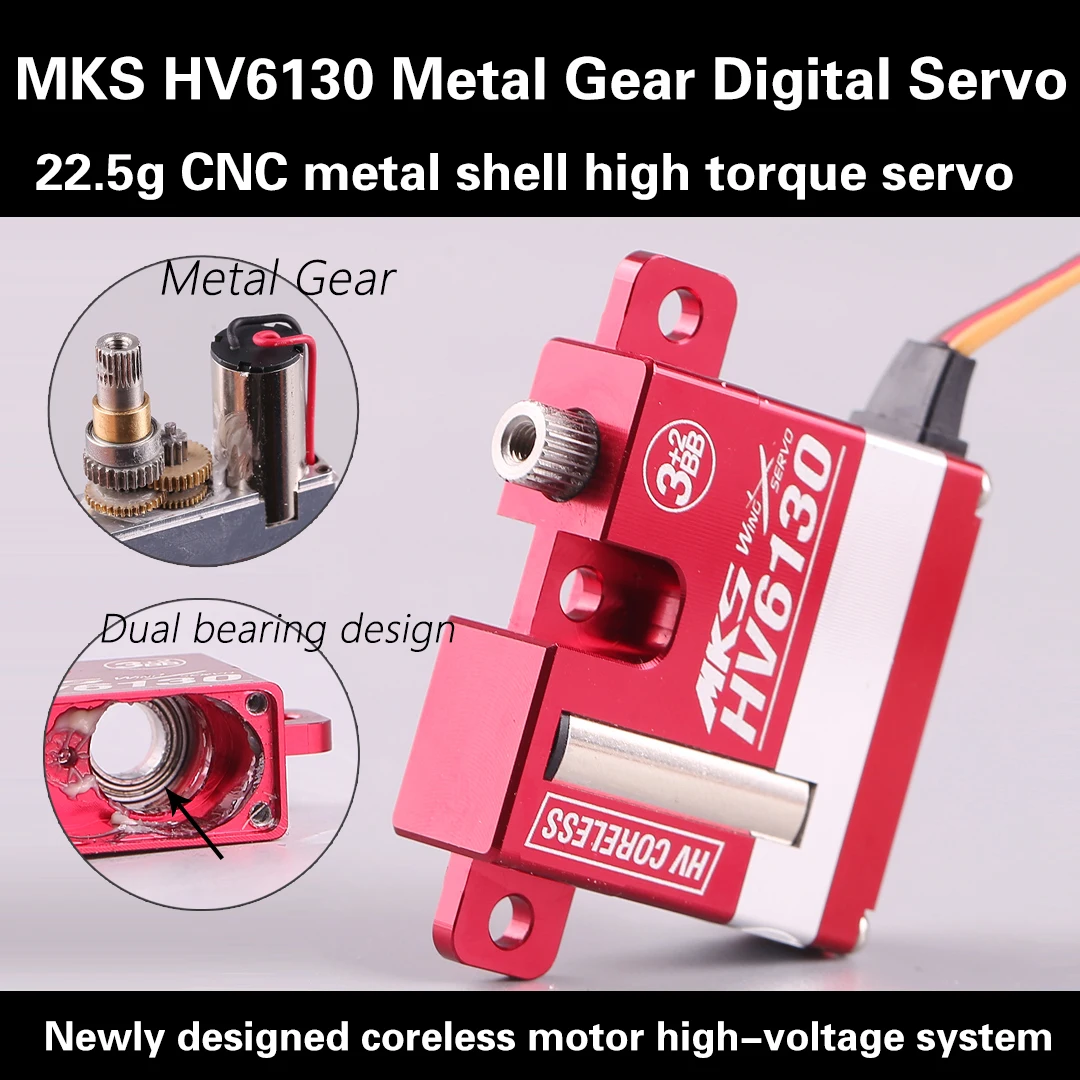 MKS HV6130 servo metal gear digital steering CNC metal enclosure is suitable for gliders
MKS HV6130 servo metal gear digital steering CNC metal enclosure is suitable for gliders