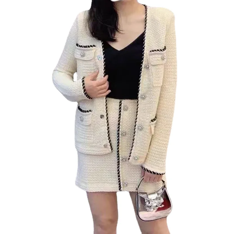 Vintage Knitted Tweed Dress Sets Women Elegant Four Pocket Long Sleeve Coats with High Waist Single Breasted Dress Suit Lady
Vintage Knitted Tweed Dress Sets Women Elegant Four Pocket Long Sleeve Coats with High Waist Single Breasted Dress Suit Lady