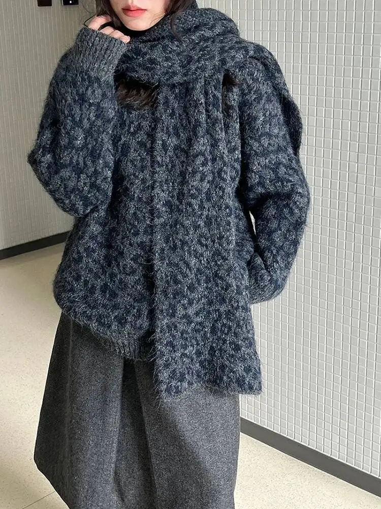 Леопардовый принт с шарфом, свитер большого размера, женские пуловеры с v-образным вырезом и длинными рукавами, новая мода, весна-осень
Леопардовый принт с шарфом, свитер большого размера, женские пуловеры с v-образным вырезом и длинными рукавами, новая мода, весна-осень