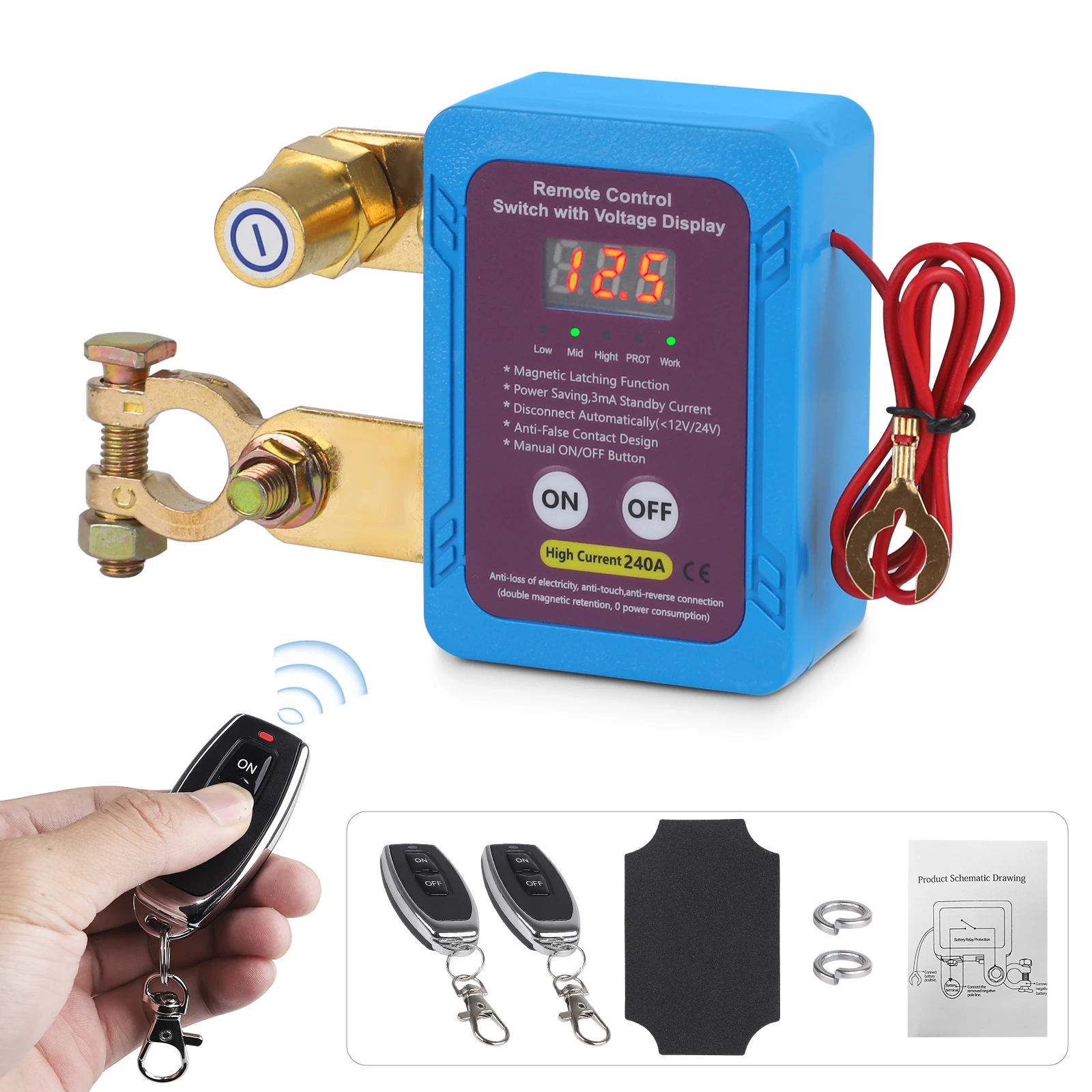 For Car Truck RV 1 Set Car Kill Switch Anti-Theft Remote Battery Disconnect Switch 12v 240A with Smart Voltage for Car Truck RV
For Car Truck RV 1 Set Car Kill Switch Anti-Theft Remote Battery Disconnect Switch 12v 240A with Smart Voltage for Car Truck RV
