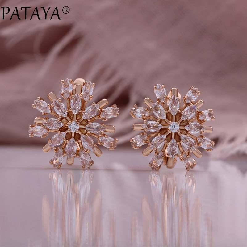 PATAYA Luxury 585 Rose Gold Color Wedding Earrings Hollow Flowers Natural Zircon Earrings Beautiful For Women Engagement Jewelry
PATAYA Luxury 585 Rose Gold Color Wedding Earrings Hollow Flowers Natural Zircon Earrings Beautiful For Women Engagement Jewelry
