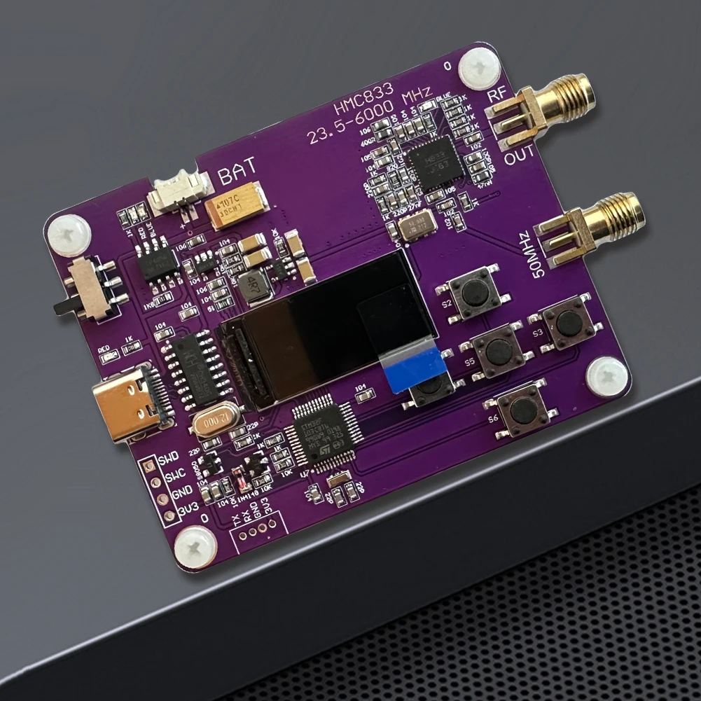 6Ghz HMC833 RF Signal Source Transmitter 23.5MHZ-6000MHz Type-C Generator Module 0.96inch OLED Screen Display
6Ghz HMC833 RF Signal Source Transmitter 23.5MHZ-6000MHz Type-C Generator Module 0.96inch OLED Screen Display