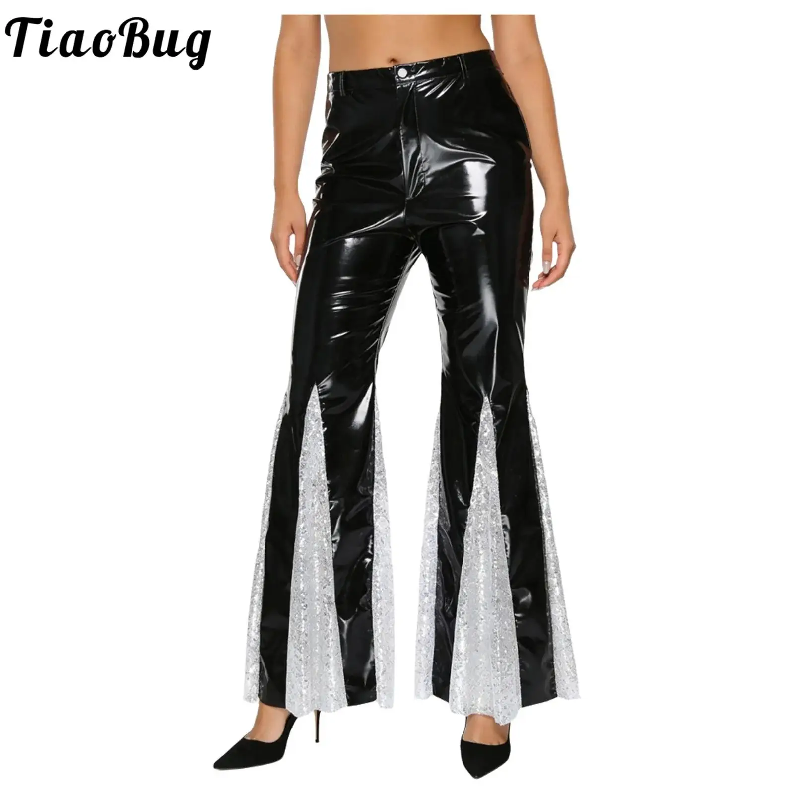 Women Shiny Metallic 70s Disco Flared Pants Jazz Dance Hippie Vintage Carnival Performance Costume Sequins Bell Bottoms Trousers
Women Shiny Metallic 70s Disco Flared Pants Jazz Dance Hippie Vintage Carnival Performance Costume Sequins Bell Bottoms Trousers