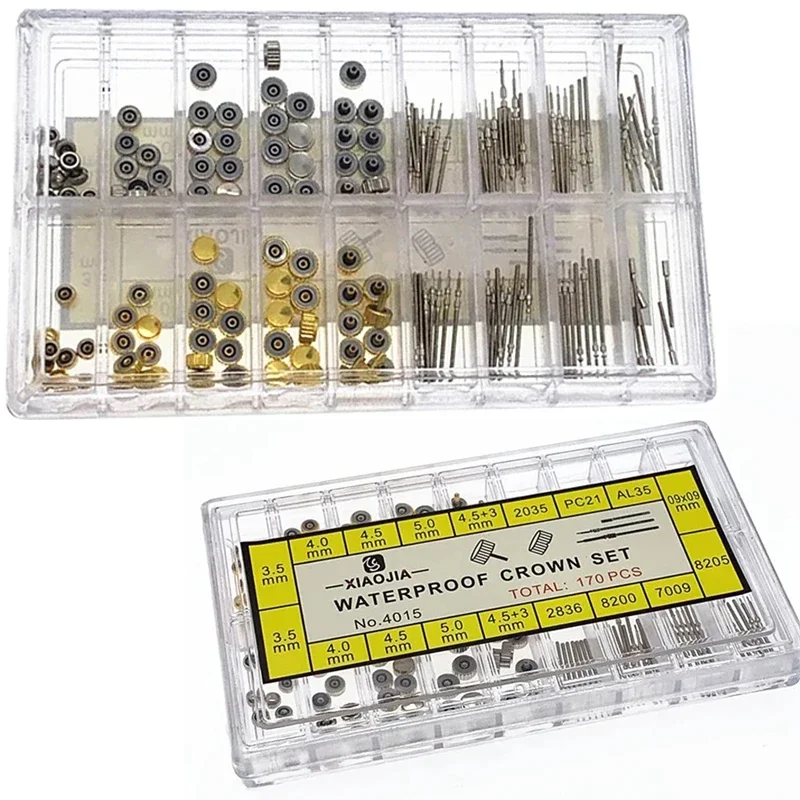 170Pcs/Box Watch Crown Parts Replacement Assorted Dome Flat Head Watch Accessories Repair Tool Kit Accessories Tool Kits
170Pcs/Box Watch Crown Parts Replacement Assorted Dome Flat Head Watch Accessories Repair Tool Kit Accessories Tool Kits