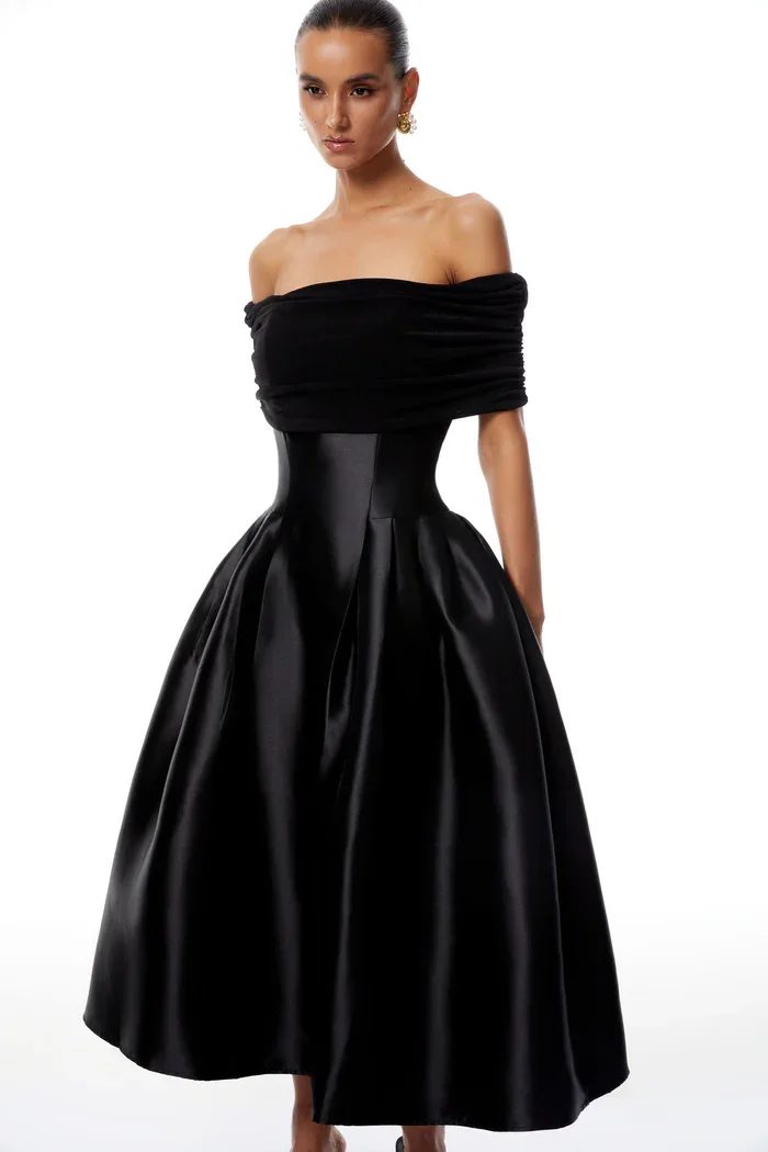 Modern Black Satin Off The Shoulder Dresses Modest A-Line Sleeveless Ankle skirt Cocktail Prom Evening High-end Dress
Modern Black Satin Off The Shoulder Dresses Modest A-Line Sleeveless Ankle skirt Cocktail Prom Evening High-end Dress