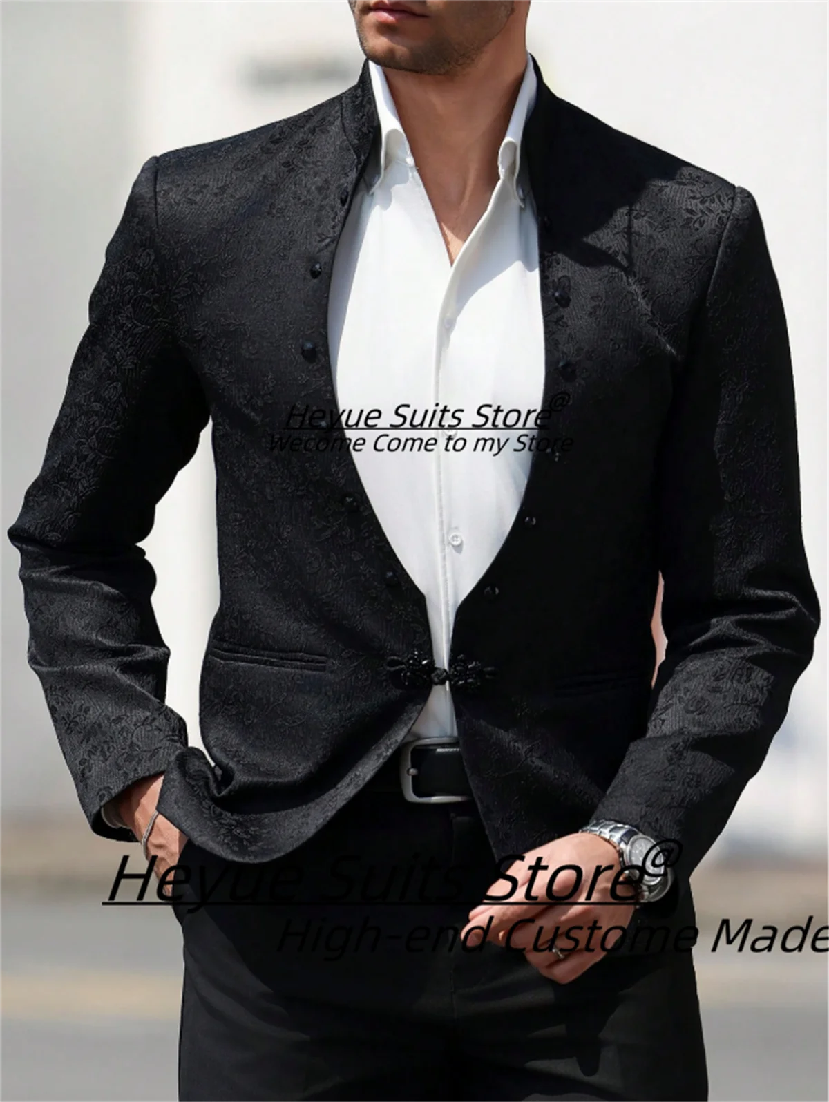 Luxuly Black Jacquard Men Suits Slim Fit Stand-up Collar Groom Formal Tuxedos 2 Pcs Sets Male Prom Blazers Classic Costume Homme
Luxuly Black Jacquard Men Suits Slim Fit Stand-up Collar Groom Formal Tuxedos 2 Pcs Sets Male Prom Blazers Classic Costume Homme