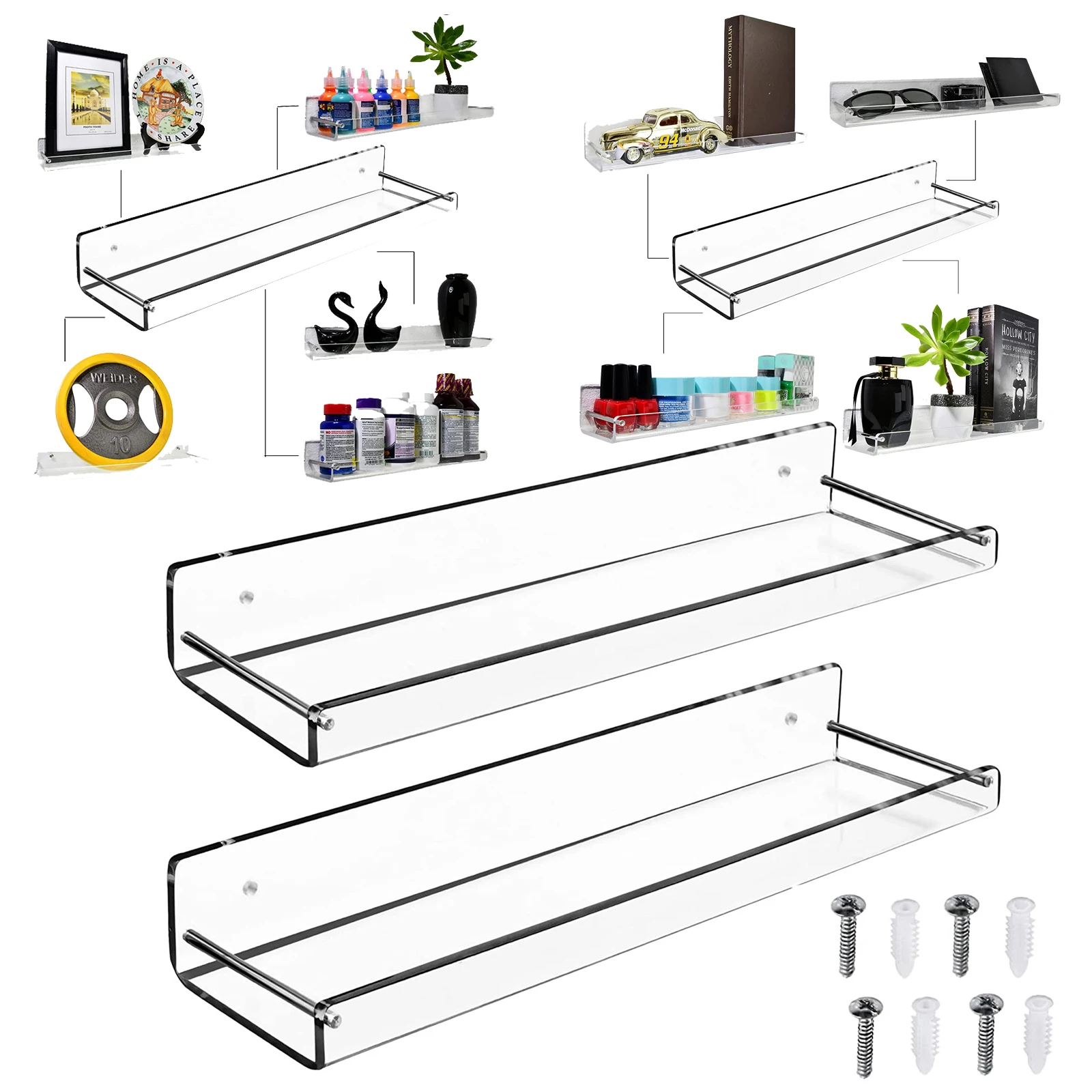 2/4PCS Acrylic Floating Shelves,15" Clear Bathroom Wall Mounted Organizer, Bookshelves,Display for Office, Bedroom Storage Rack
2/4PCS Acrylic Floating Shelves,15" Clear Bathroom Wall Mounted Organizer, Bookshelves,Display for Office, Bedroom Storage Rack