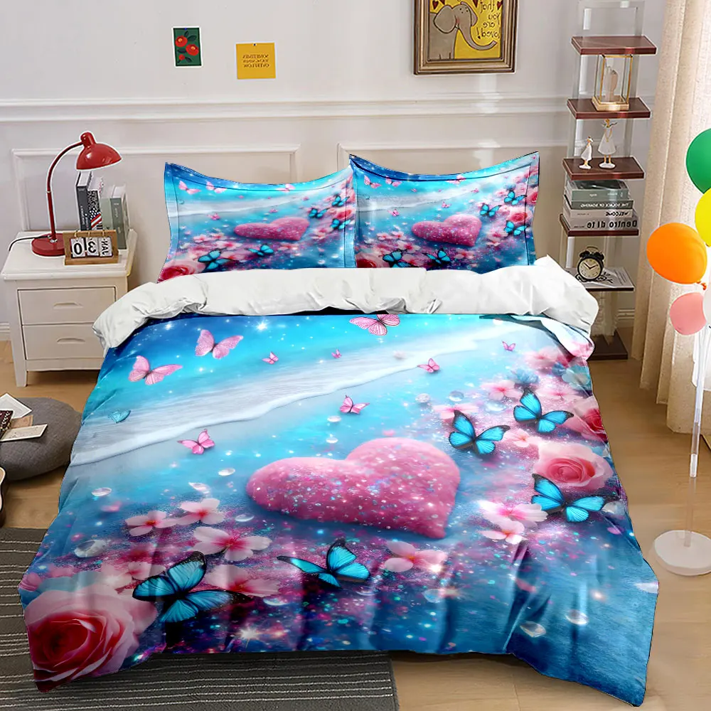 Dreamy Beach Butterflies and Pink Heart Duvet Cover Set with 3D Printing Design Soft Polyester Bedding Set All-Season Comfort
Dreamy Beach Butterflies and Pink Heart Duvet Cover Set with 3D Printing Design Soft Polyester Bedding Set All-Season Comfort