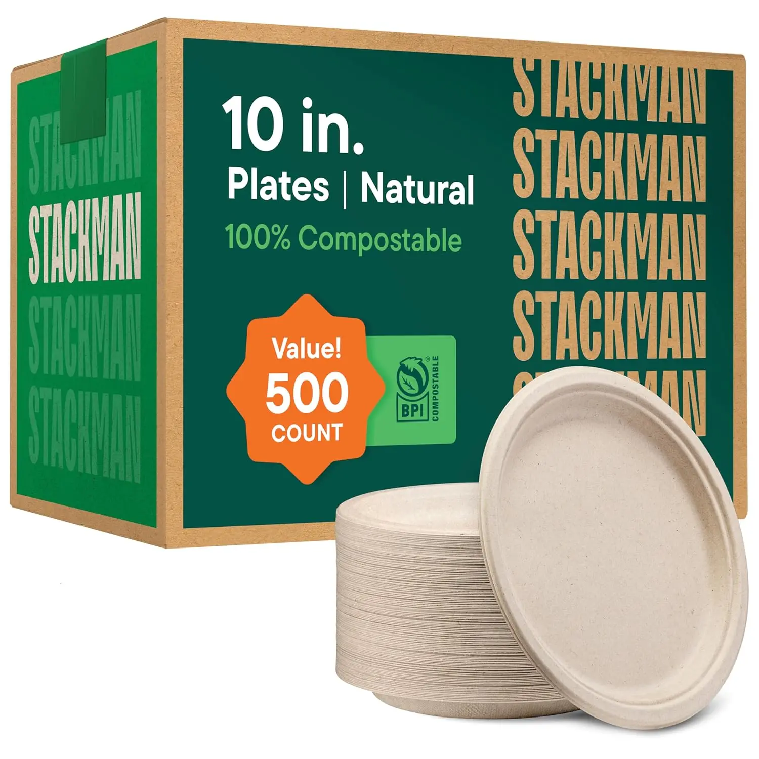 10 Inch Heavy-Duty Compostable Paper Plates, 500 Count Bulk - Eco-Friendly Disposable Sugarcane Plates in Natural Brown
10 Inch Heavy-Duty Compostable Paper Plates, 500 Count Bulk - Eco-Friendly Disposable Sugarcane Plates in Natural Brown