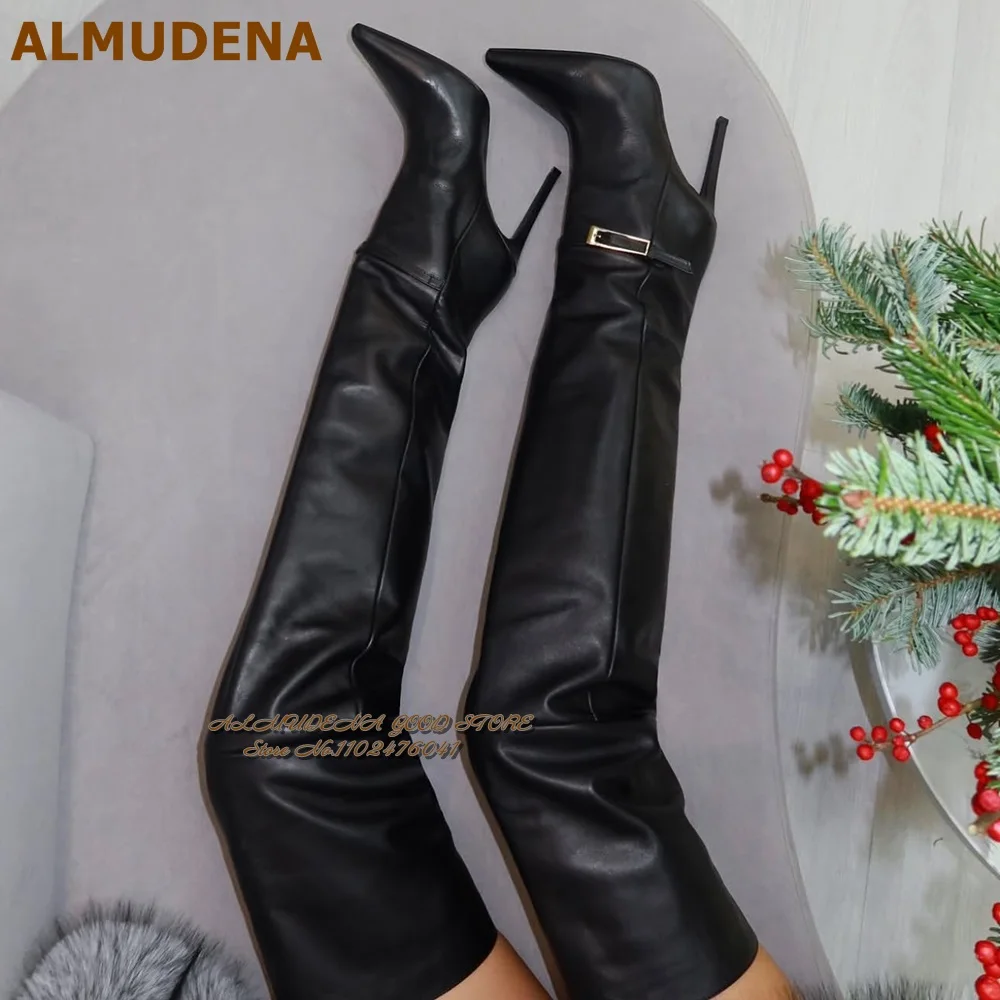 ALMUDENA Черные кофейные матовые кожаные сапоги выше колена с золотой пряжкой и ремешком, высокие сапоги до бедра с острым носком, белые сапоги на шпильке
ALMUDENA Черные кофейные матовые кожаные сапоги выше колена с золотой пряжкой и ремешком, высокие сапоги до бедра с острым носком, белые сапоги на шпильке