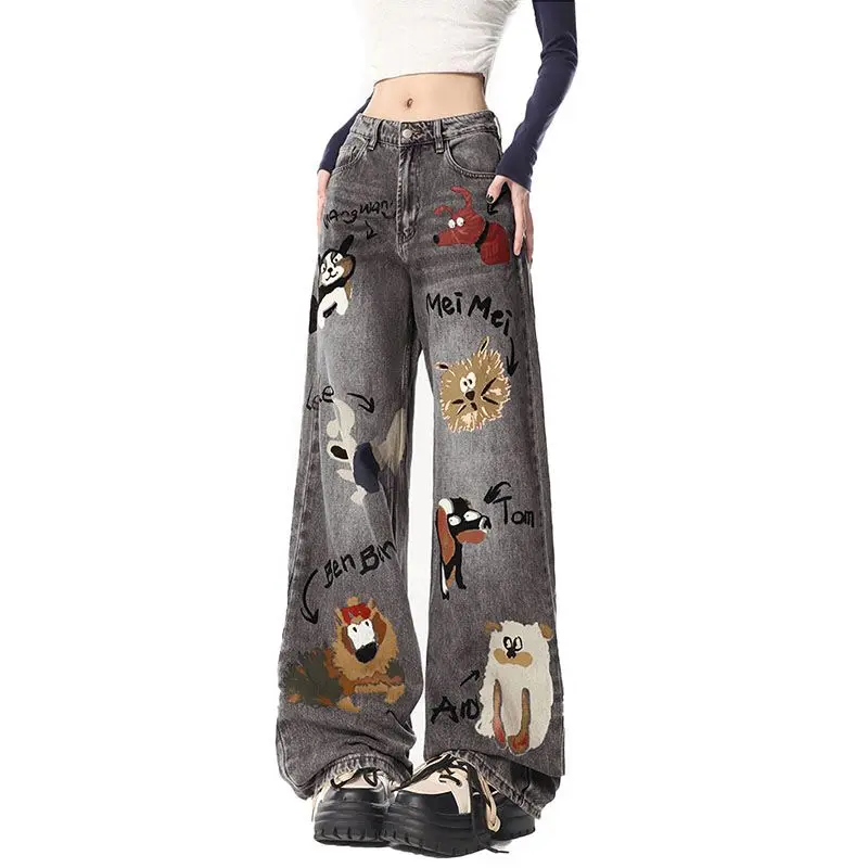 American Vintage High Waist Cartoon Y2k Aesthetic Women Jeans Spring Loose Straight Pants Spice Girl High Street Wide Leg Pants
American Vintage High Waist Cartoon Y2k Aesthetic Women Jeans Spring Loose Straight Pants Spice Girl High Street Wide Leg Pants