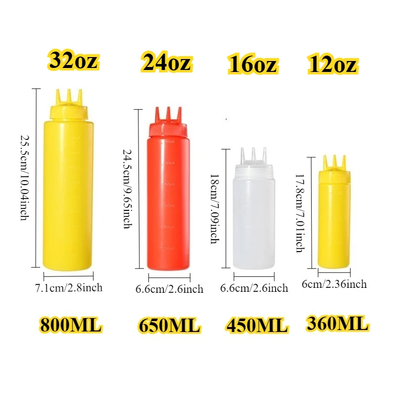 5PCS 360/480/650/800ML 3 Hole Squeeze Bottle Plastic Vinegar Condiment Dispenser Sauces Container Tomato Sauce Mustard Bottle
5PCS 360/480/650/800ML 3 Hole Squeeze Bottle Plastic Vinegar Condiment Dispenser Sauces Container Tomato Sauce Mustard Bottle