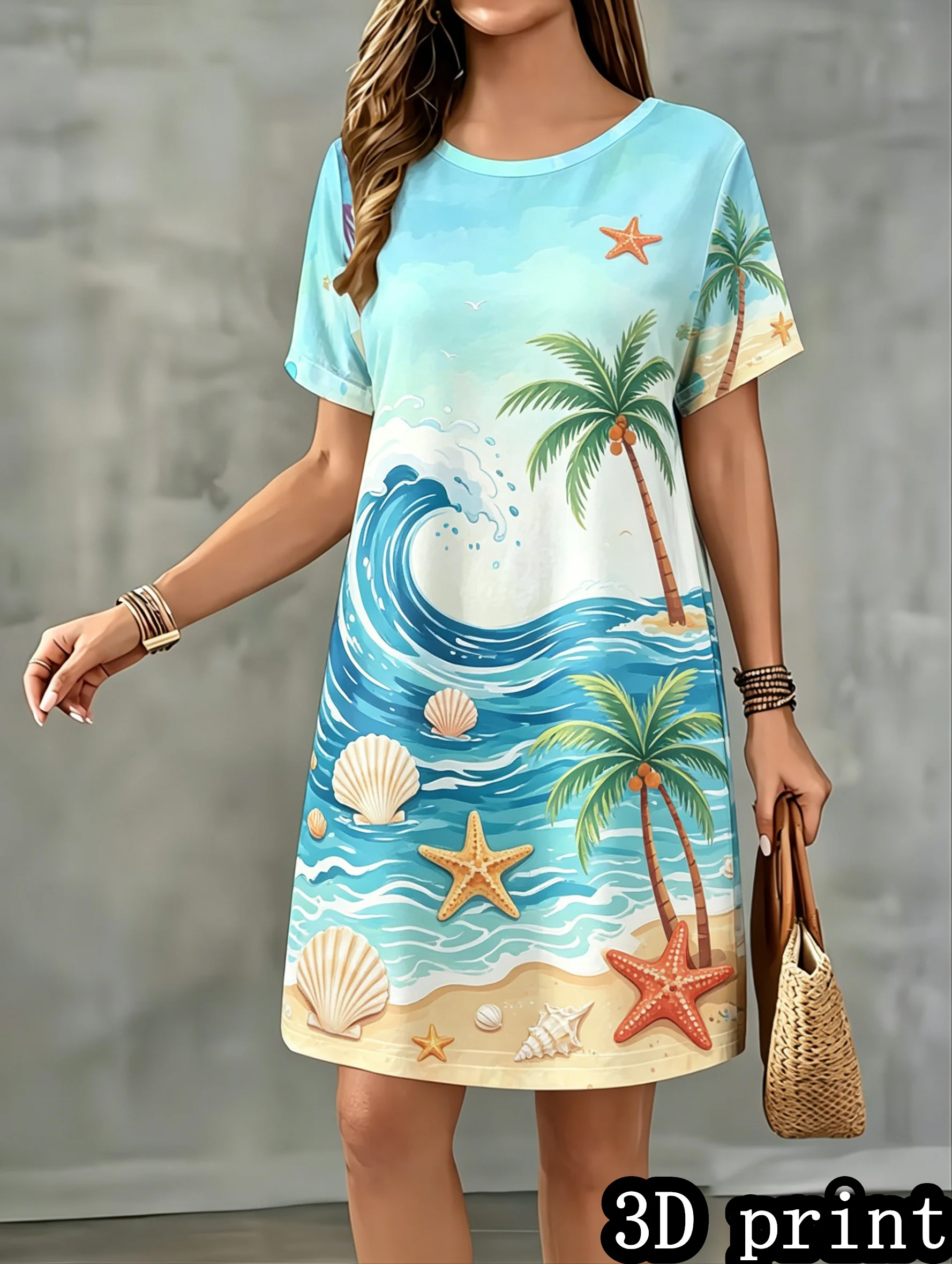 Summer women's short sleeve dress Cute Sweet Leisure Ocean World Beach Style Print Women Mini Dress
Summer women's short sleeve dress Cute Sweet Leisure Ocean World Beach Style Print Women Mini Dress
