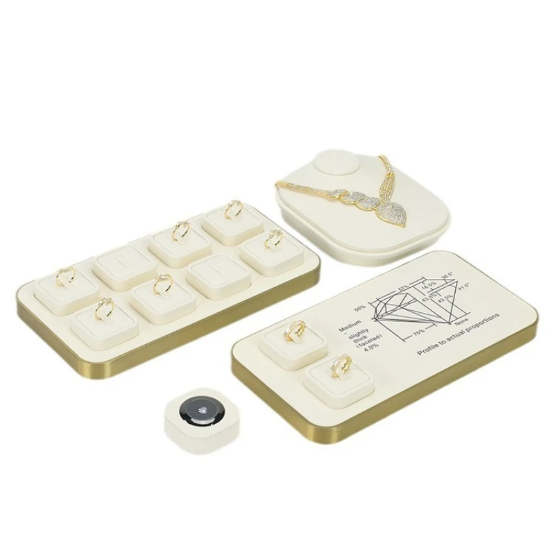 High-end metal beige jewelry counter jewelry tray, necklace pendant ring loose diamond jewelry display props
High-end metal beige jewelry counter jewelry tray, necklace pendant ring loose diamond jewelry display props