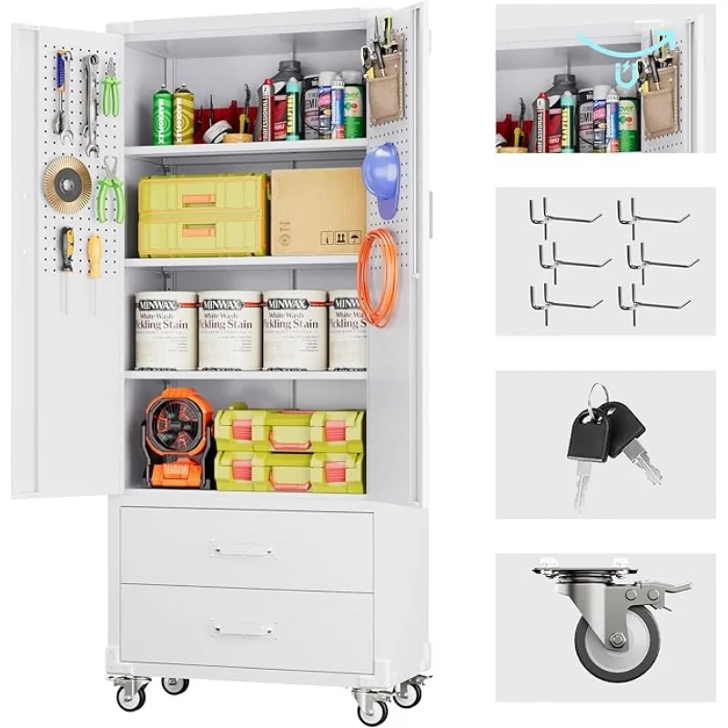 Garage Storage Cabinet with 2 Drawers & Pegboard, Metal Lockable, 71.2H x 30x 15.2D, White Home/Warehouse, Assemb
Garage Storage Cabinet with 2 Drawers & Pegboard, Metal Lockable, 71.2H x 30x 15.2D, White Home/Warehouse, Assemb