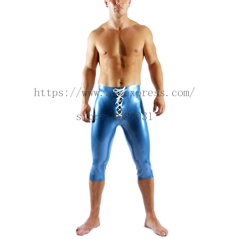 Novelty tight latex cropped pants sexy latex bottoms with front lace-up decorations in metallic blue color for men
Novelty tight latex cropped pants sexy latex bottoms with front lace-up decorations in metallic blue color for men