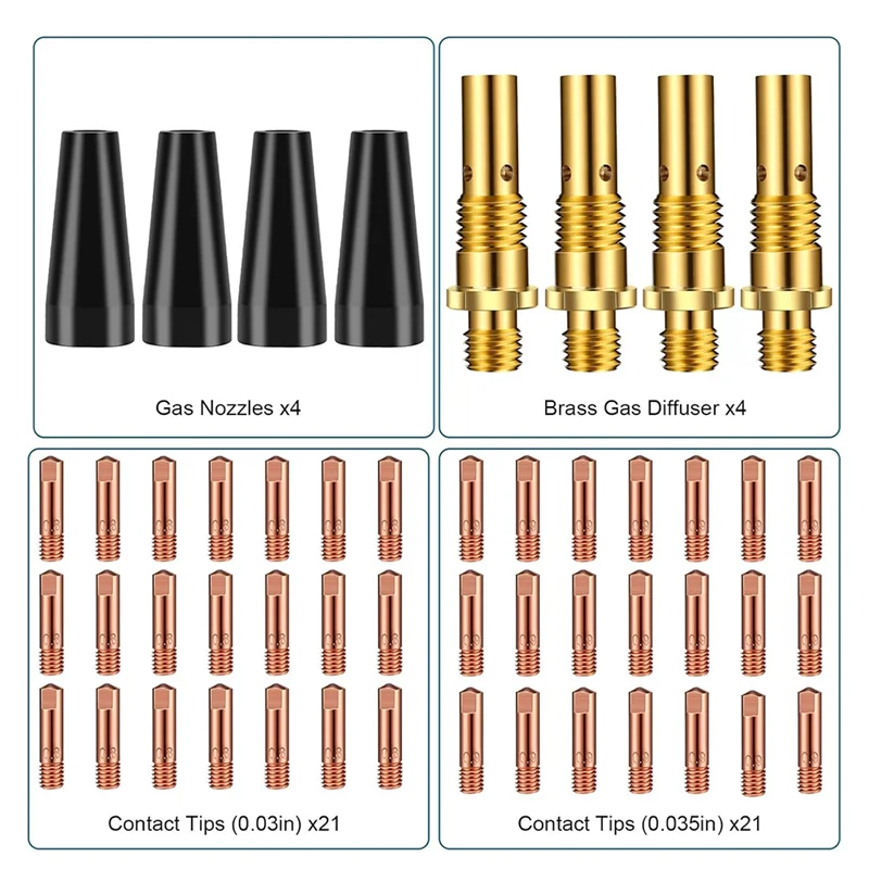 AA14 New 50PCS Flux Core Gasless Nozzle Tips Kit KP1939-1, 0.030In & 0.035In Contact Tips Gas Diffusers Mig Welding Gun Accessor
AA14 New 50PCS Flux Core Gasless Nozzle Tips Kit KP1939-1, 0.030In & 0.035In Contact Tips Gas Diffusers Mig Welding Gun Accessor