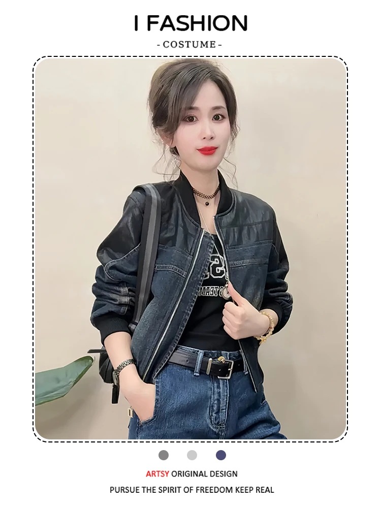 Sli ort Denim Jaet Women's Faion Slim Fit Leather irt Jaet Vintage Sle Loose Fit Long Sve Zipper Closure
Sli ort Denim Jaet Women's Faion Slim Fit Leather irt Jaet Vintage Sle Loose Fit Long Sve Zipper Closure