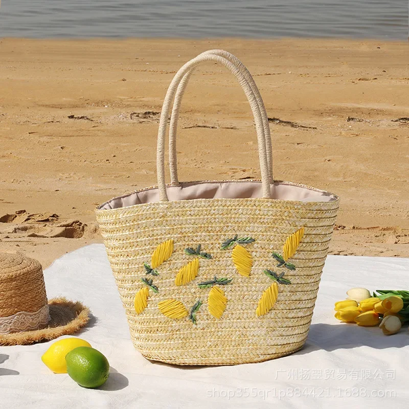 Casual Embroidered Lemon Straw Basket Bag Paper Woven Women Handbags Handmade Summer Beach Shoulder Bags Large Tote Bali Purses
Casual Embroidered Lemon Straw Basket Bag Paper Woven Women Handbags Handmade Summer Beach Shoulder Bags Large Tote Bali Purses