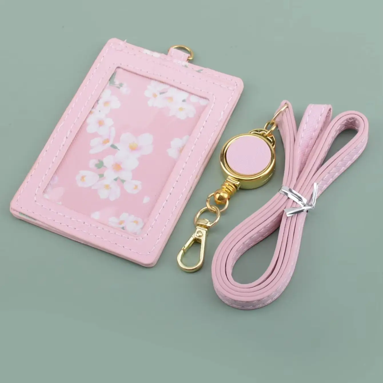 Pink Cherry Blossom Leather ID Card Holder, Retractable Gold Badge Reel Lanyard Double Slot Card Cover for Student Office Work
Pink Cherry Blossom Leather ID Card Holder, Retractable Gold Badge Reel Lanyard Double Slot Card Cover for Student Office Work