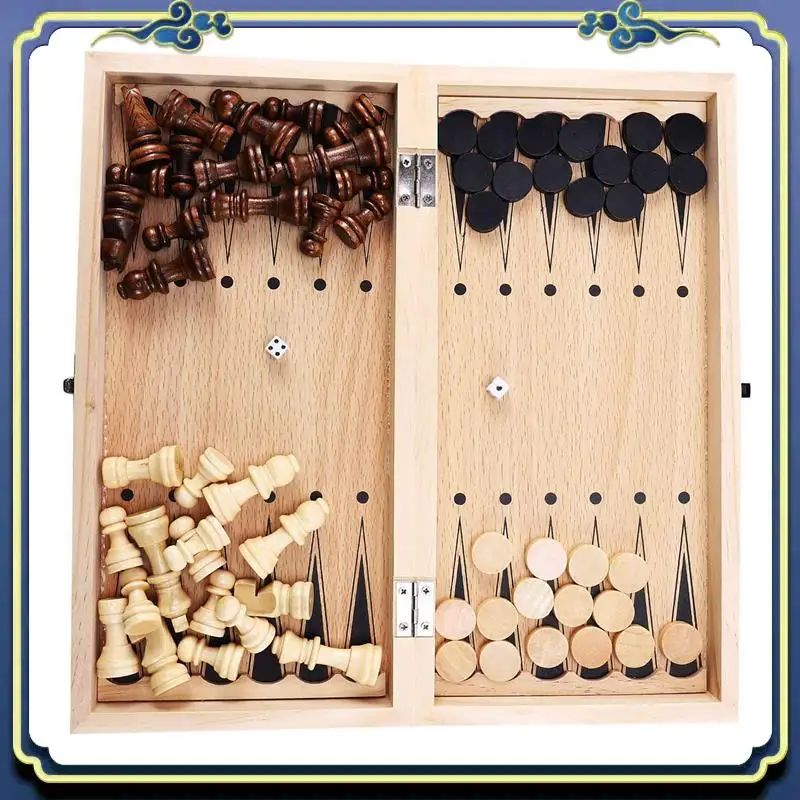 Portable 2X 3 In 1 Wooden International Chess Set Board Travel Games Chess Backgammon Draughts Entertainment
Portable 2X 3 In 1 Wooden International Chess Set Board Travel Games Chess Backgammon Draughts Entertainment