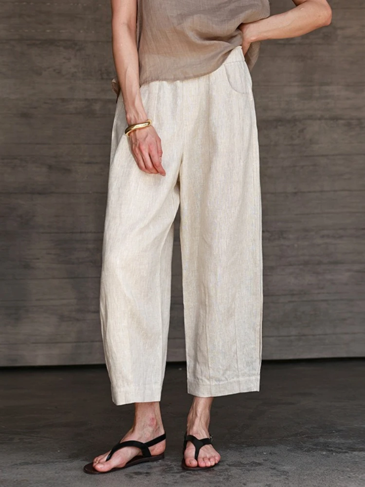 Women Linen Blend Cropped Pants High Waist Relaxed Tapered Trousers
Women Linen Blend Cropped Pants High Waist Relaxed Tapered Trousers