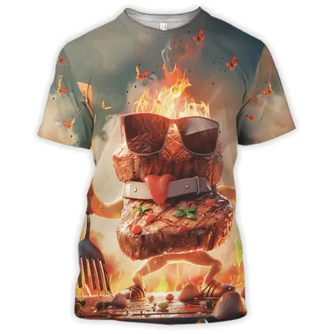 Grill Party Graphic T Shirts Barbecue Pork T Shirt For Men Clothes Picnic BBQ T-Shirt Grilling Hamburger Tshirt Unisex Tee Tops