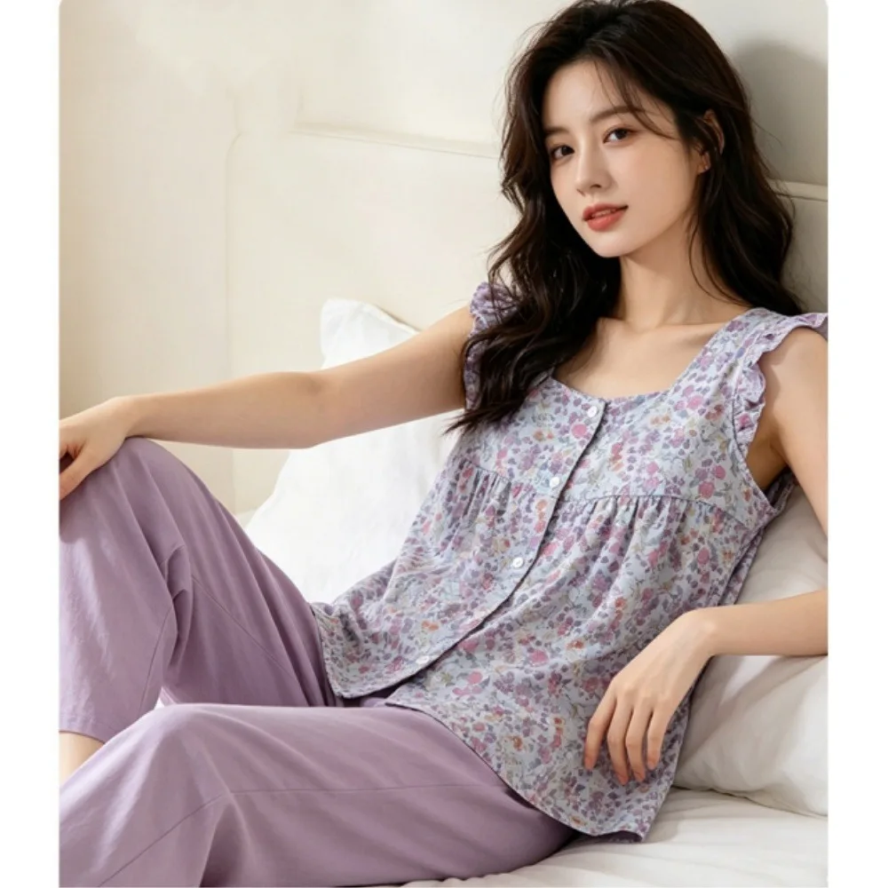 Sleeveless Tops With Pants Pajamas For Woman Summer Clothes Night Wear For Ladies Summer 2 Pieces Pjs Pyjama Set Sleepwear Suit
Sleeveless Tops With Pants Pajamas For Woman Summer Clothes Night Wear For Ladies Summer 2 Pieces Pjs Pyjama Set Sleepwear Suit
