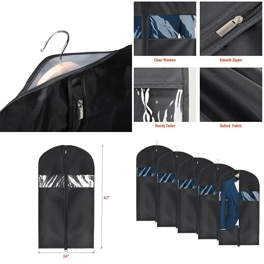 Garment Bag Suit Bag for Storage and Travel 43 inch, Washable Suit Cover for T-Shirt, Jacket, Suits, Coats, Set of 5, Oxford Fa
Garment Bag Suit Bag for Storage and Travel 43 inch, Washable Suit Cover for T-Shirt, Jacket, Suits, Coats, Set of 5, Oxford Fa