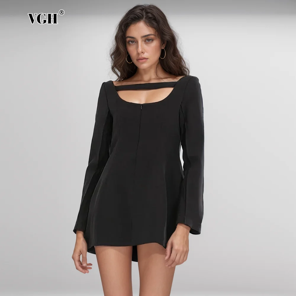 VGH Backless A Line Mini Dresses For Women Deep V Neck Long Sleeve High Waist Folds Solid Dress Female Summer Fashion Style New
VGH Backless A Line Mini Dresses For Women Deep V Neck Long Sleeve High Waist Folds Solid Dress Female Summer Fashion Style New