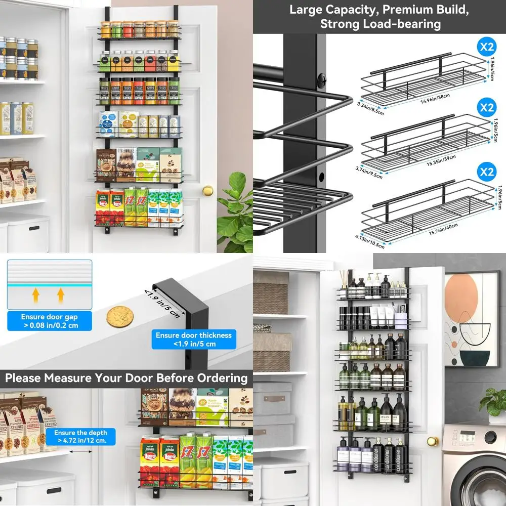 Large-Capacity 6-Tier Door-Mounted Spice Rack with Adjustable Baskets, Heavy-Duty Steel, 15.75 Wide, Black
Large-Capacity 6-Tier Door-Mounted Spice Rack with Adjustable Baskets, Heavy-Duty Steel, 15.75 Wide, Black
