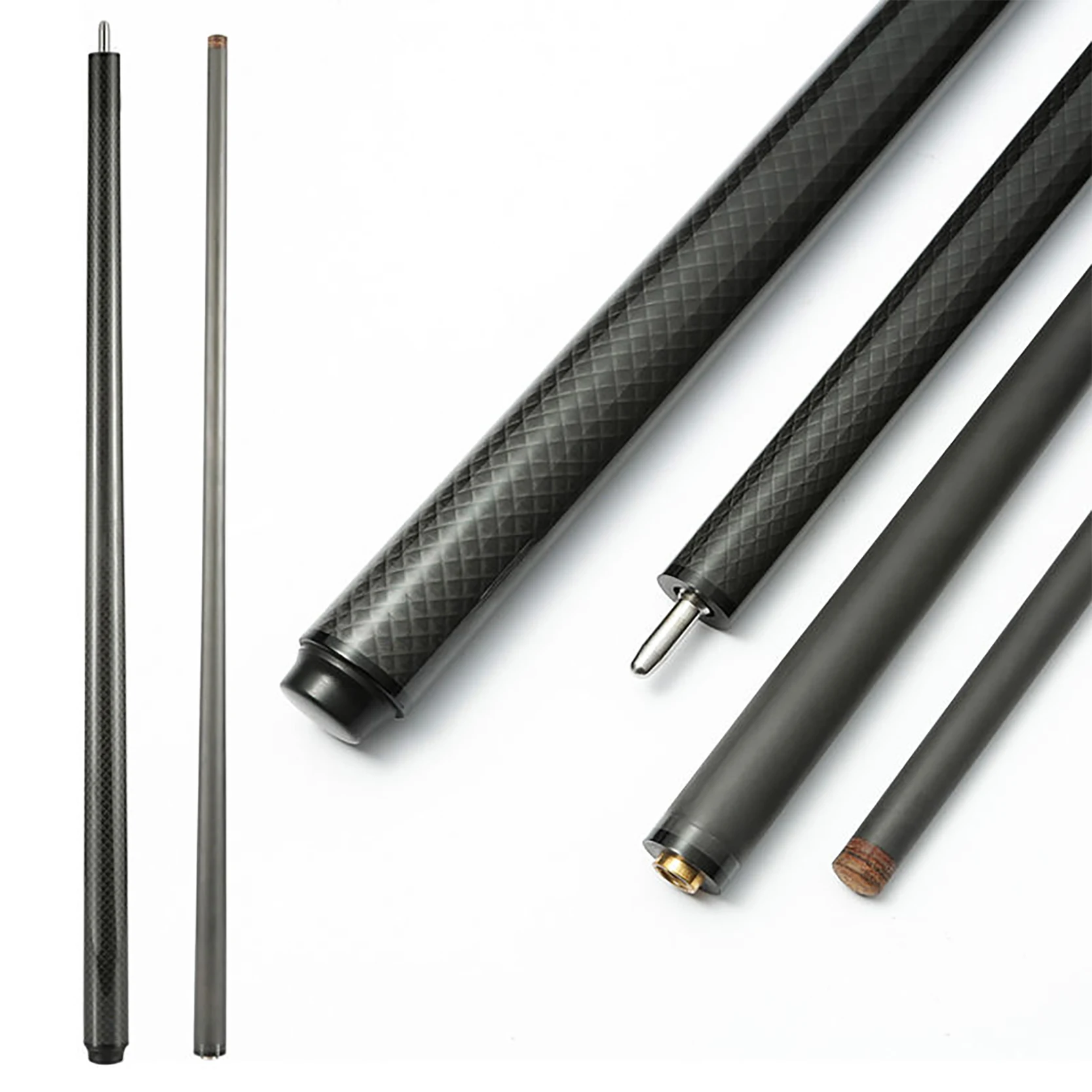 Custom ultra low deflection carbon cue, 11.8/12.5mm tips, Uniloc radial & 3/8-10 joints.
Custom ultra low deflection carbon cue, 11.8/12.5mm tips, Uniloc radial & 3/8-10 joints.