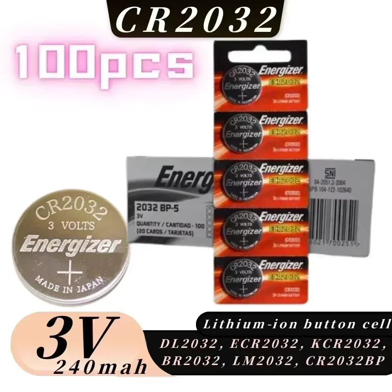 Original 100pcs CR2032 DL2032 BR2032 cr 2032 Battery 3V Lithium Battery button cell For watch, toys, watch batteries car key
Original 100pcs CR2032 DL2032 BR2032 cr 2032 Battery 3V Lithium Battery button cell For watch, toys, watch batteries car key