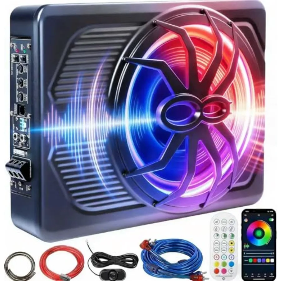 1000W Smart Car Subwoofer with Remote and APP Dual Control - 10" Slim Under Seat Powered Bass, 16M Color s, Built-in Amp and Hi
1000W Smart Car Subwoofer with Remote and APP Dual Control - 10" Slim Under Seat Powered Bass, 16M Color s, Built-in Amp and Hi