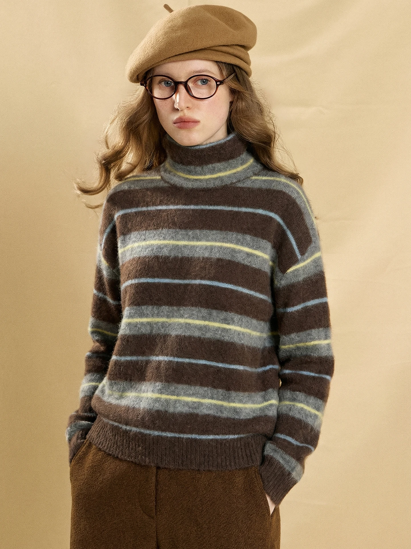 Retro Coffee Color Camere Wool Stripe High Collar Sweater Women's Autumn Winter Soft Warm Knitted Loose Sle Top
Retro Coffee Color Camere Wool Stripe High Collar Sweater Women's Autumn Winter Soft Warm Knitted Loose Sle Top